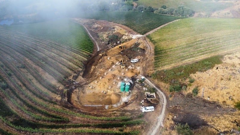 Aerial view of NR Civils bulk earthworks on an agricultural site
