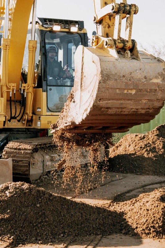 NR Civils excavator moving earth on a construction site